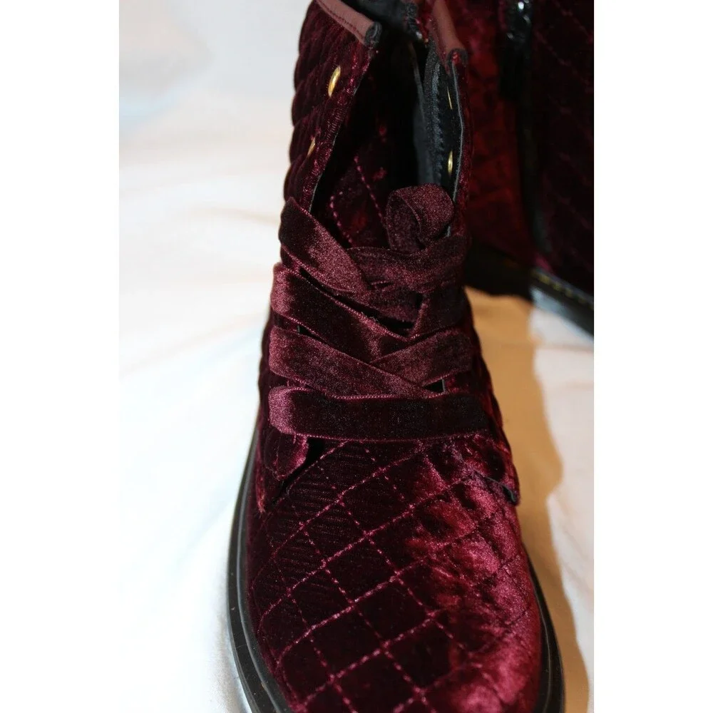 DR.‎ MARTENS YOUTH SZ 4 CHERRY RED QUILTED VELVET 1460 BOOTS NEW